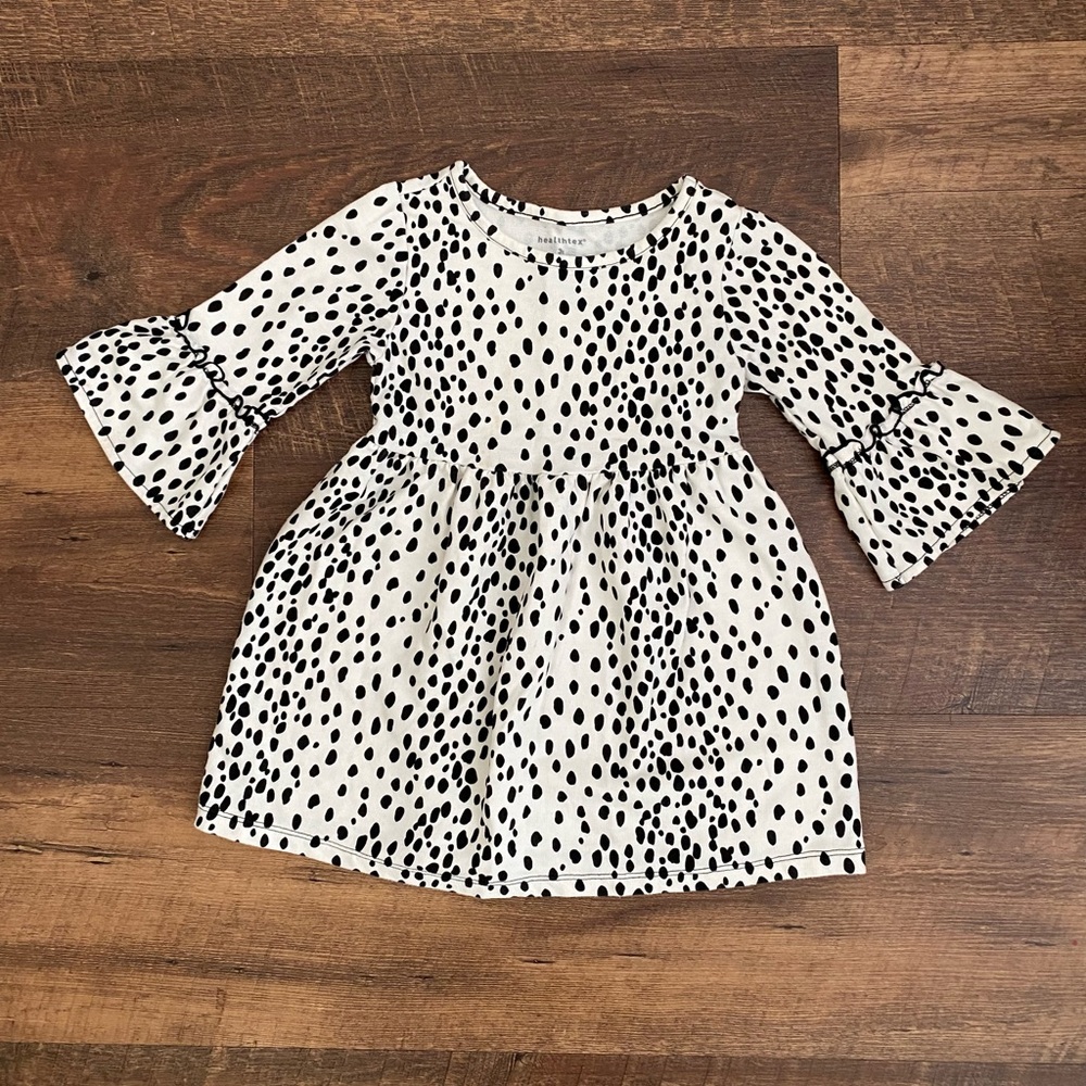 healthtex Black & White Polka Dot Dalmatian Print Ruffle Sleeve Dress 3T